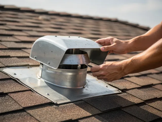 Hudson Dryer Vent Cleaning certified technician safely cleaning a roof-mounted dryer vent in Hudson